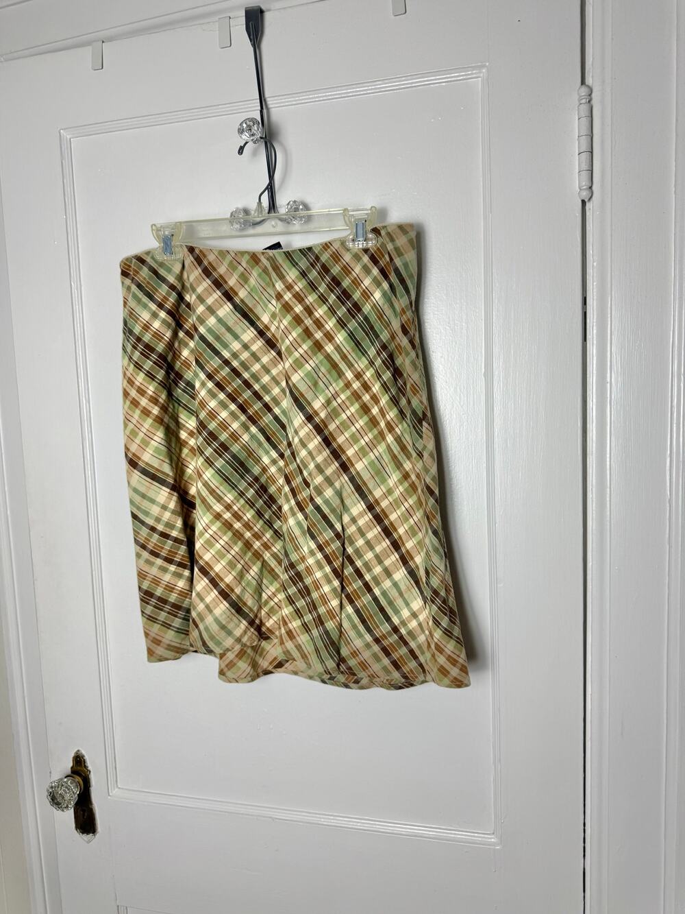 Vintage B. Moss Plaid Skirt L 100% Cotton Brown Sage Y2K Preppy Academia